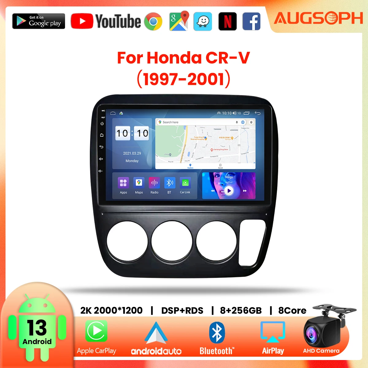 

Android 13 Car Radio for Honda CRV CR-V 3 1997-2001, 2K Multimedia Player with 4G Carplay DSP & 2Din GPS Navigation