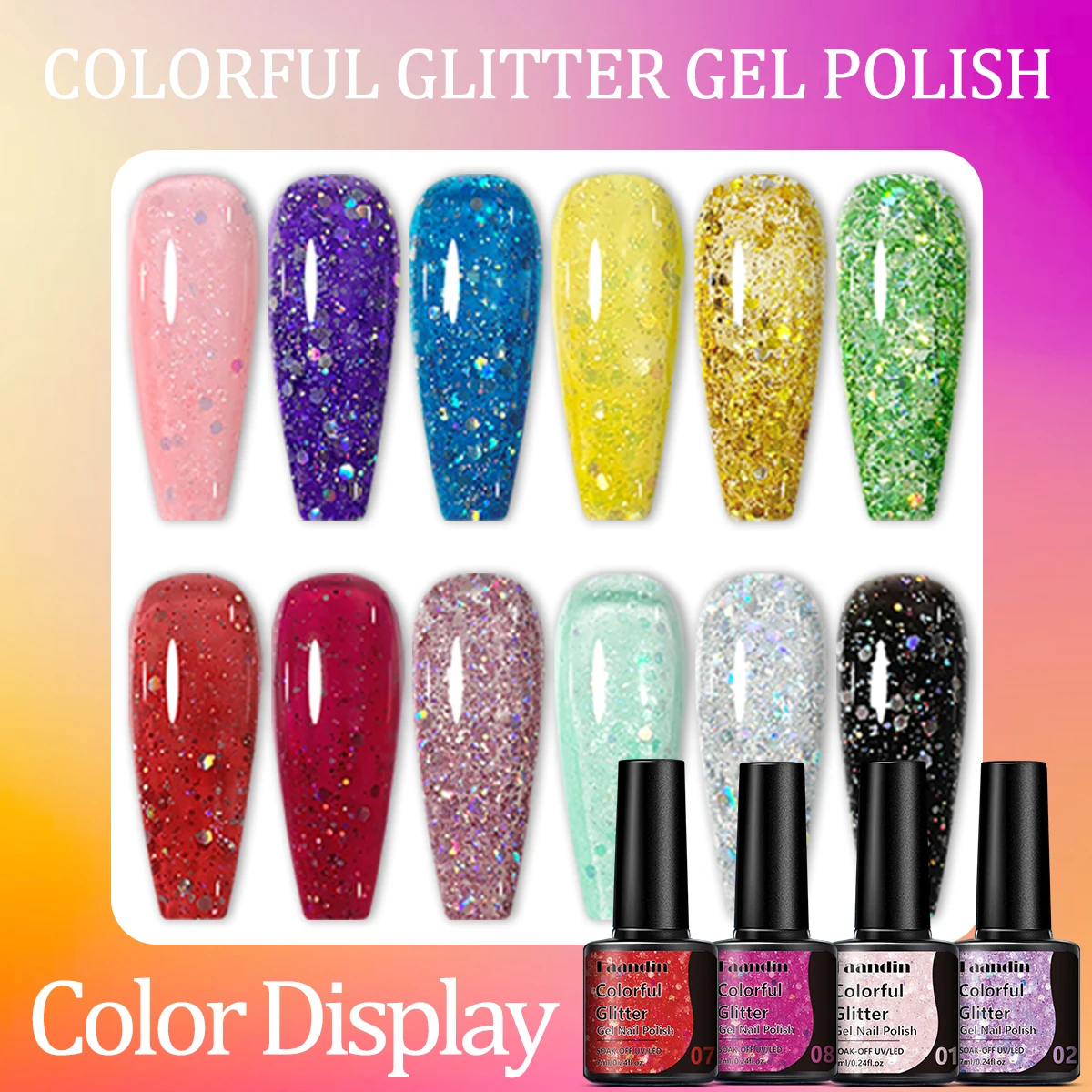 Faandin 4 قطع/مجموعة 7 مل * 4 قطع، تطبيق أكثر سمكًا للحصول على نتائج أفضل، بريق كبير عصري ومبهر، لون غني، مجموعة طلاء أظافر جل لامع، هدية مثالية، جل طلاء أظافر قوي ويزيل، جل طلاء أظافر للبيع بالجملة لصالونات الأظافر، صالونات الأظافر #5