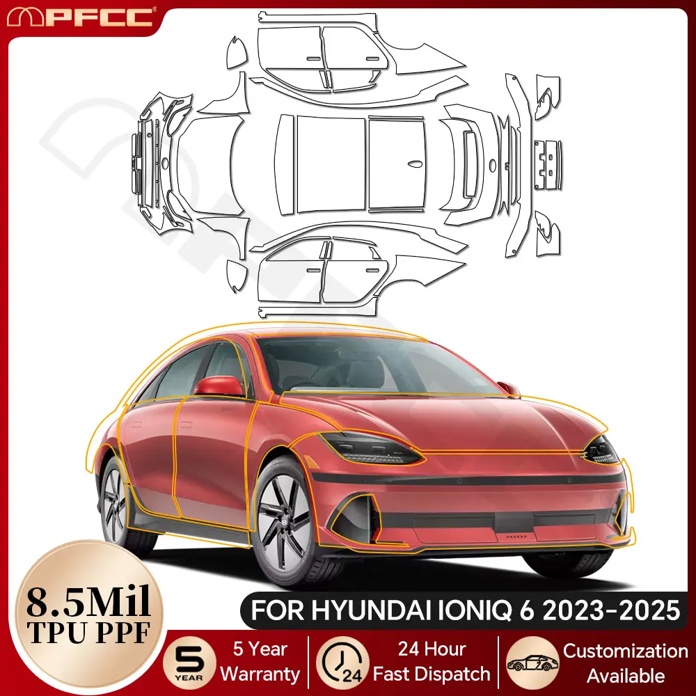 

Для Hyundai Ioniq 6 2023-2025 защитная пленка для краски из ТПУ, предварительно вырезанная PPF кузов автомобиля, прозрачный бюстгальтер, устойчивый невидимый чехол