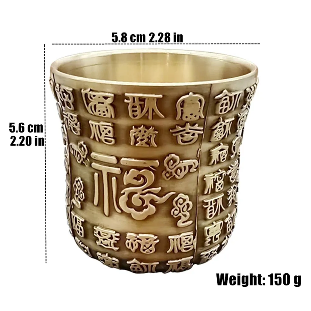 Bronze Engraved Blessing Mini Spirits Vodka Cup Liquor 50ml Retro Brass Portable Personalized Tea Tumbler Glass Home Decorative
