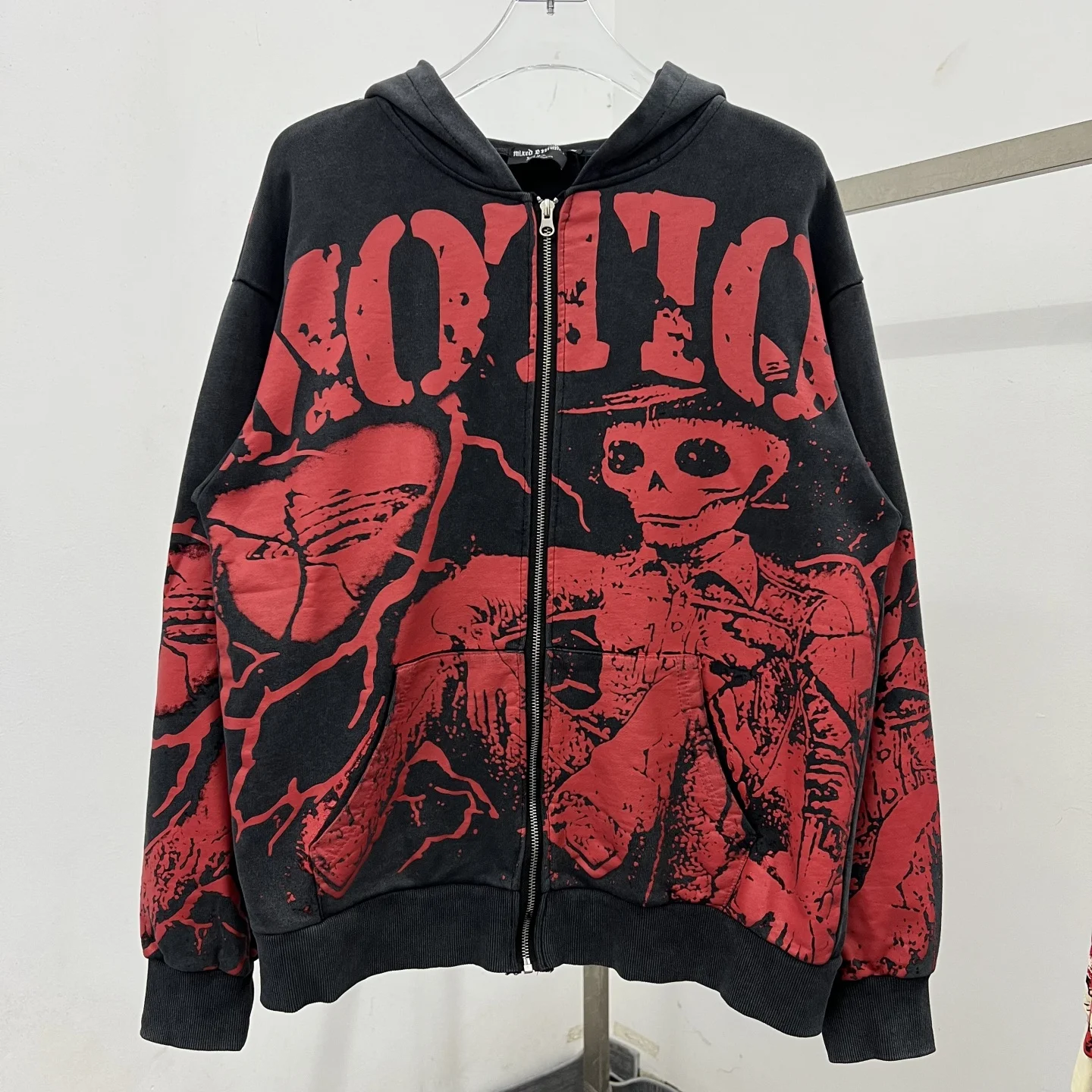 

High Quality Mixed Emotion Men's Hoodie Autumn Winter Loose Fit Skeleton Lightning Print Sweatshirt Casual Streetwear