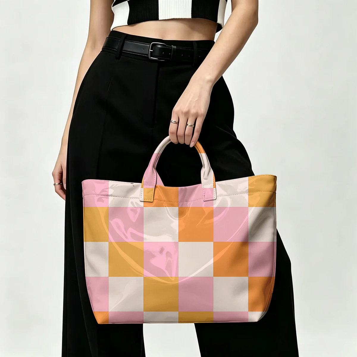 Color square Fashion Bag Transparent PVC Waterproof Handbag Large Capacity Daily Commute Shoulder Tote Mummy Bag