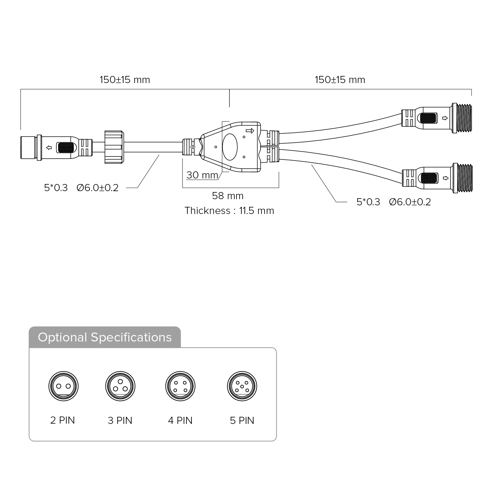 2pin 3pin 4pin 5pin led Connector Waterproof IP65 Y Shape 1 Male Divided 2 3 Female Plastics Nut Black Cable for LED Strips