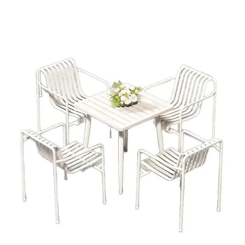 Outdoor courtyard one table and four chairs, simple household balcony, open-air plastic wood tables and chairs, shopping mall w