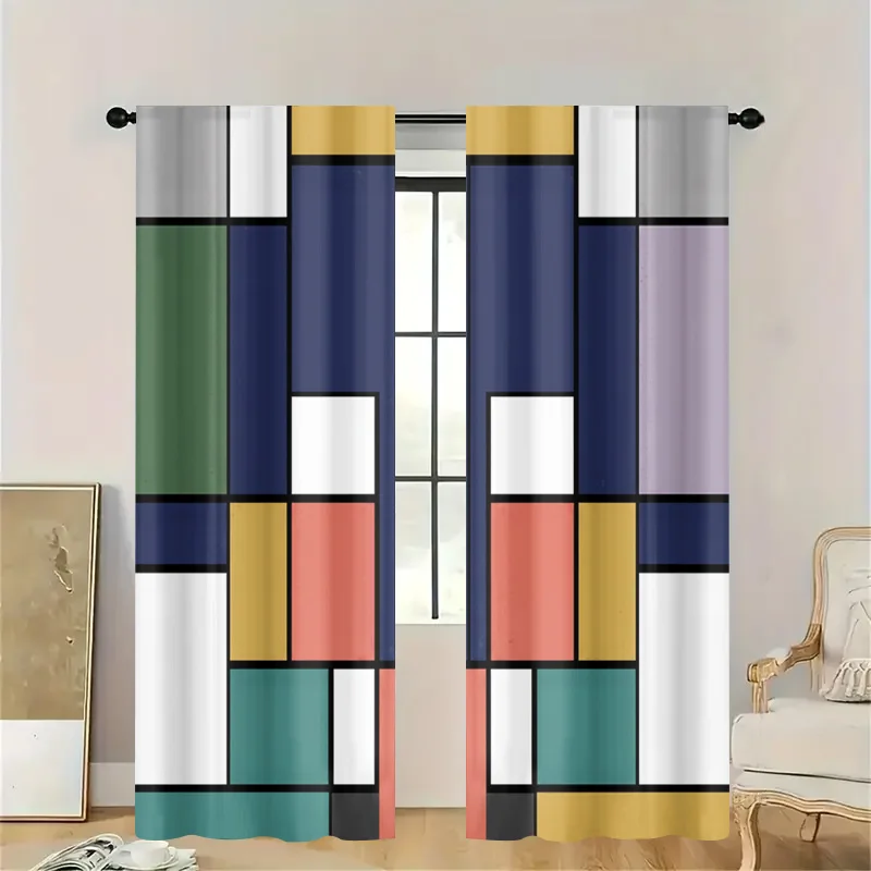 Modern Geometric Abstract Curtain Panels Semi Sheer Light Filtering Window Treatment for Contemporary Kitchen Bathroom Tension R