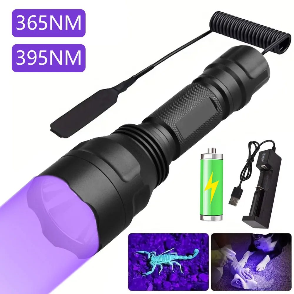 tactical hunting lanterna led mini tocha luz negra escorpiao pet urina detectar interruptor carregador 18650 grupo uv 395nm 365nm 01