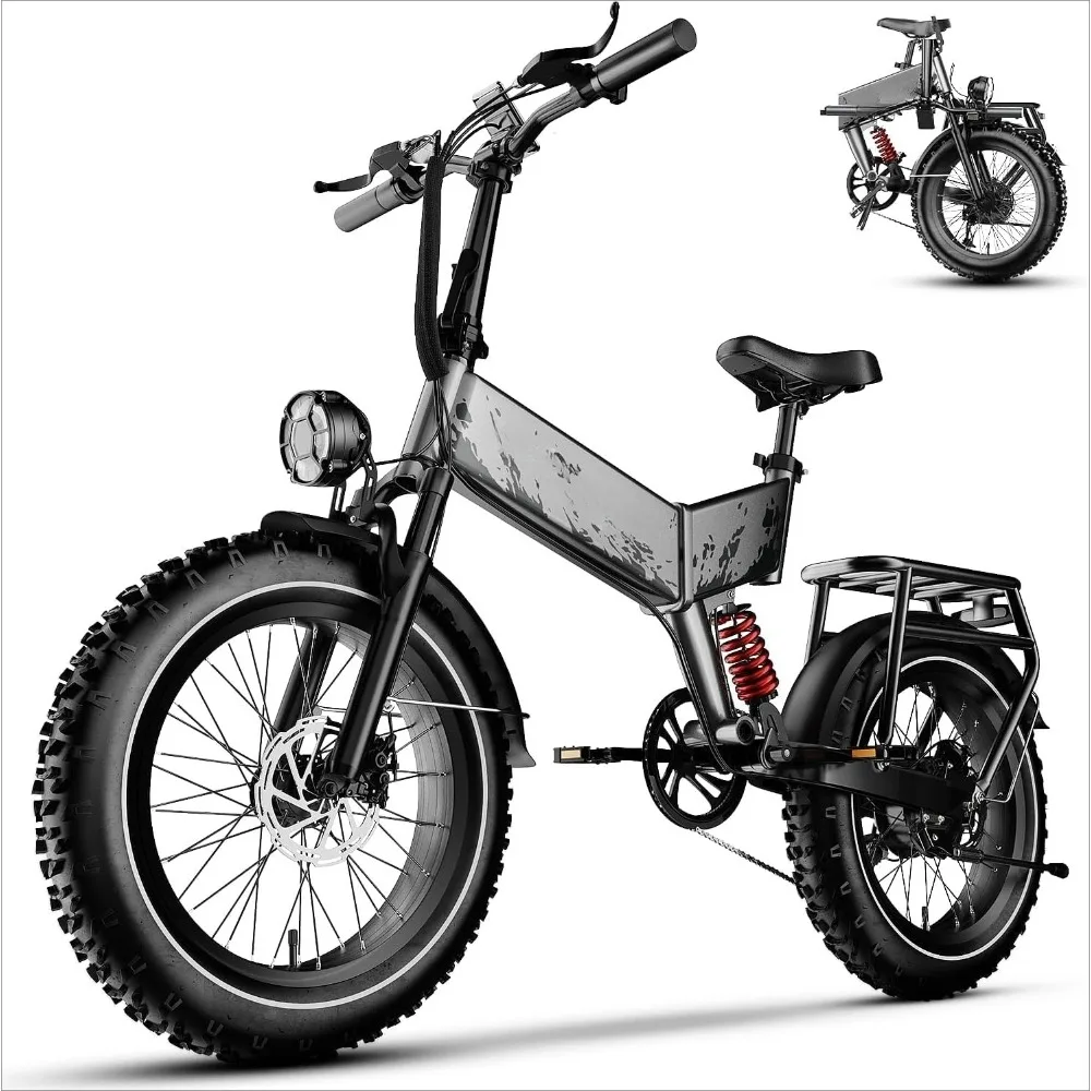 

1500W Folding Electric Bike for Adults, 52V 20AH Large Removable Battery E Bike, 30+MPH, 80 Miles Max Range, 20" x4.0 Fat Tire