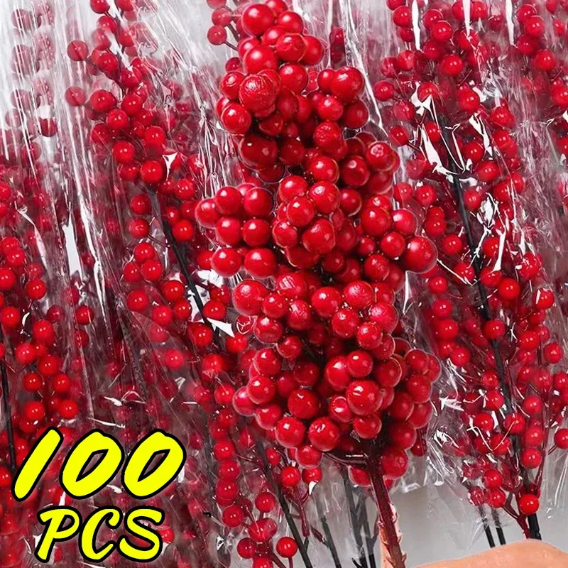 عيد الميلاد التوت الاصطناعي الجذعية الأحمر هولي بيري نبات الزهور وهمية لشجرة عيد الميلاد السنة الجديدة زخرفة حفلة ديكور المنزل الجدول
