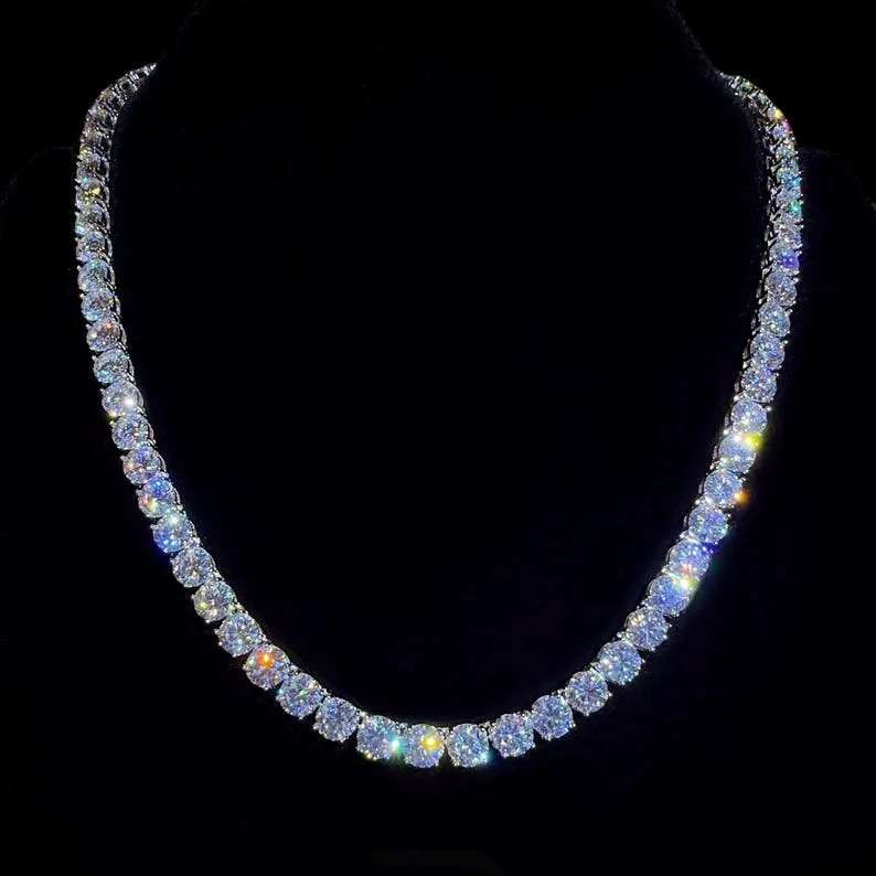 4mm SMON01 Moissanite Tennis Chain American in Stock Iced Out D Color VVS 925 Sterling Silver Handmade Shiny Fine Jewelry.