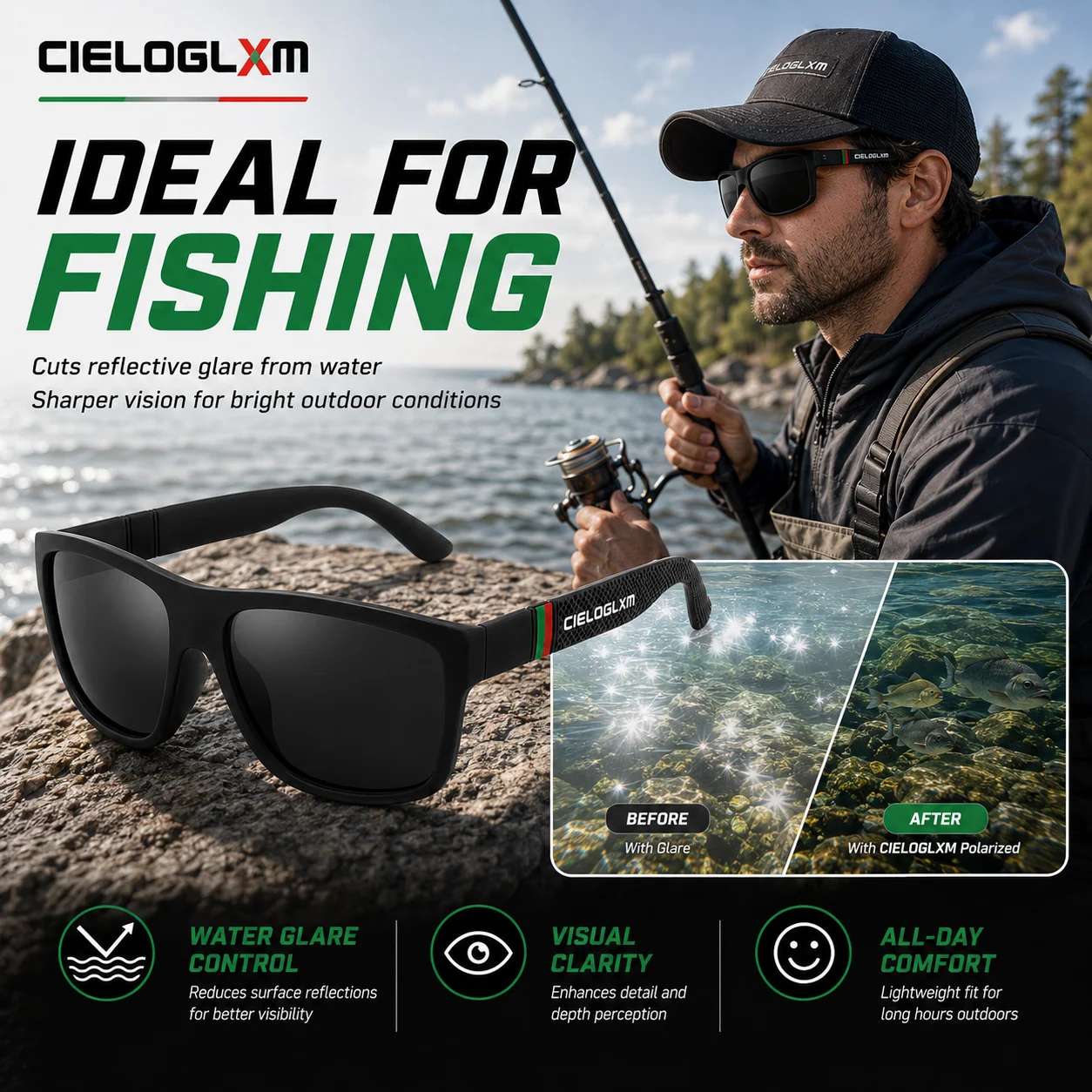 

CIELOGLIM Polarized Cycling Sunglasses UV400 Outdoor Fishing Hiking Climbing Driving Glasses Men Women