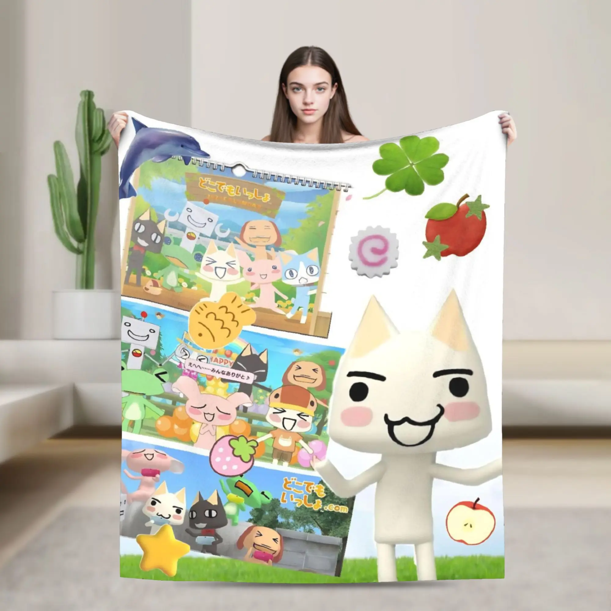 Toro Inoue Cat Plush Blankets Cute Cartoon Funny Throw Blanket for Home 150*125cm Rug Piece,