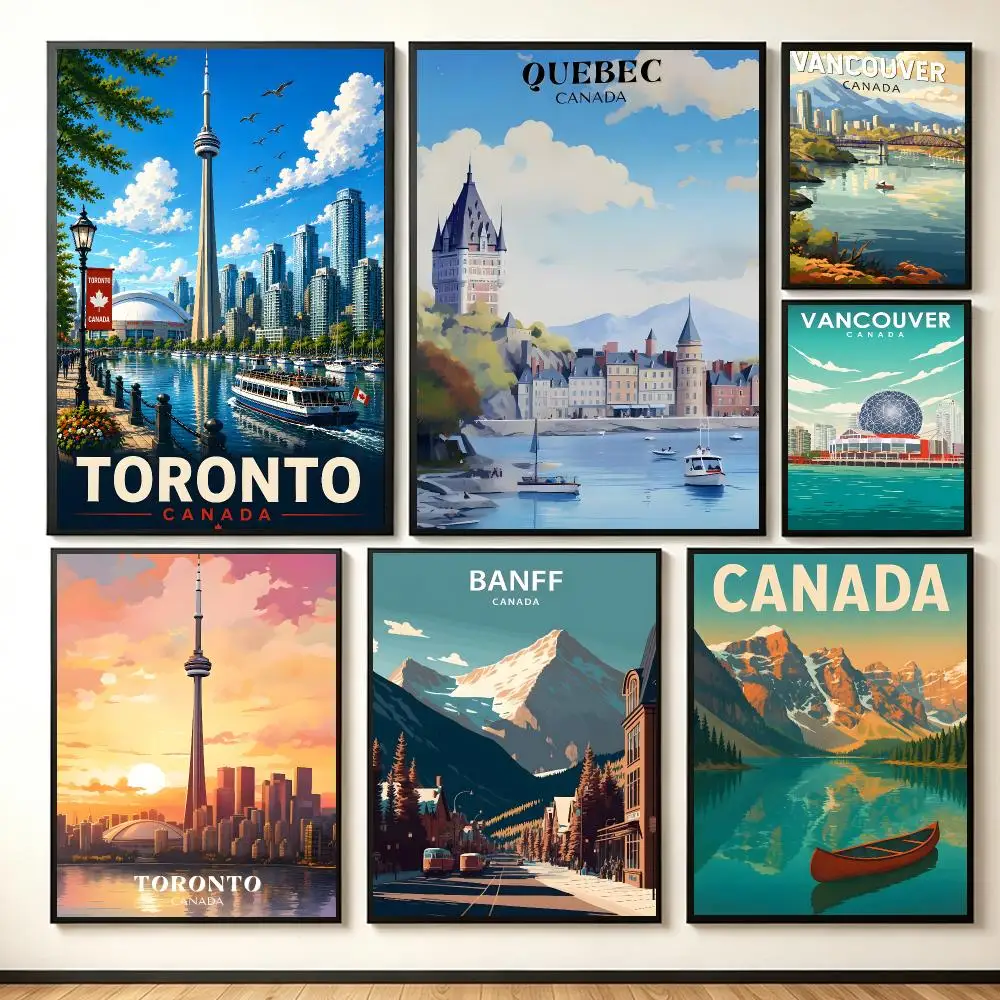 Scenic Art Concept C-Canada Cities Poster Lightweight Self‑Adhesive PP Wall Decal for Study Living Room Bedroom Decor Gift