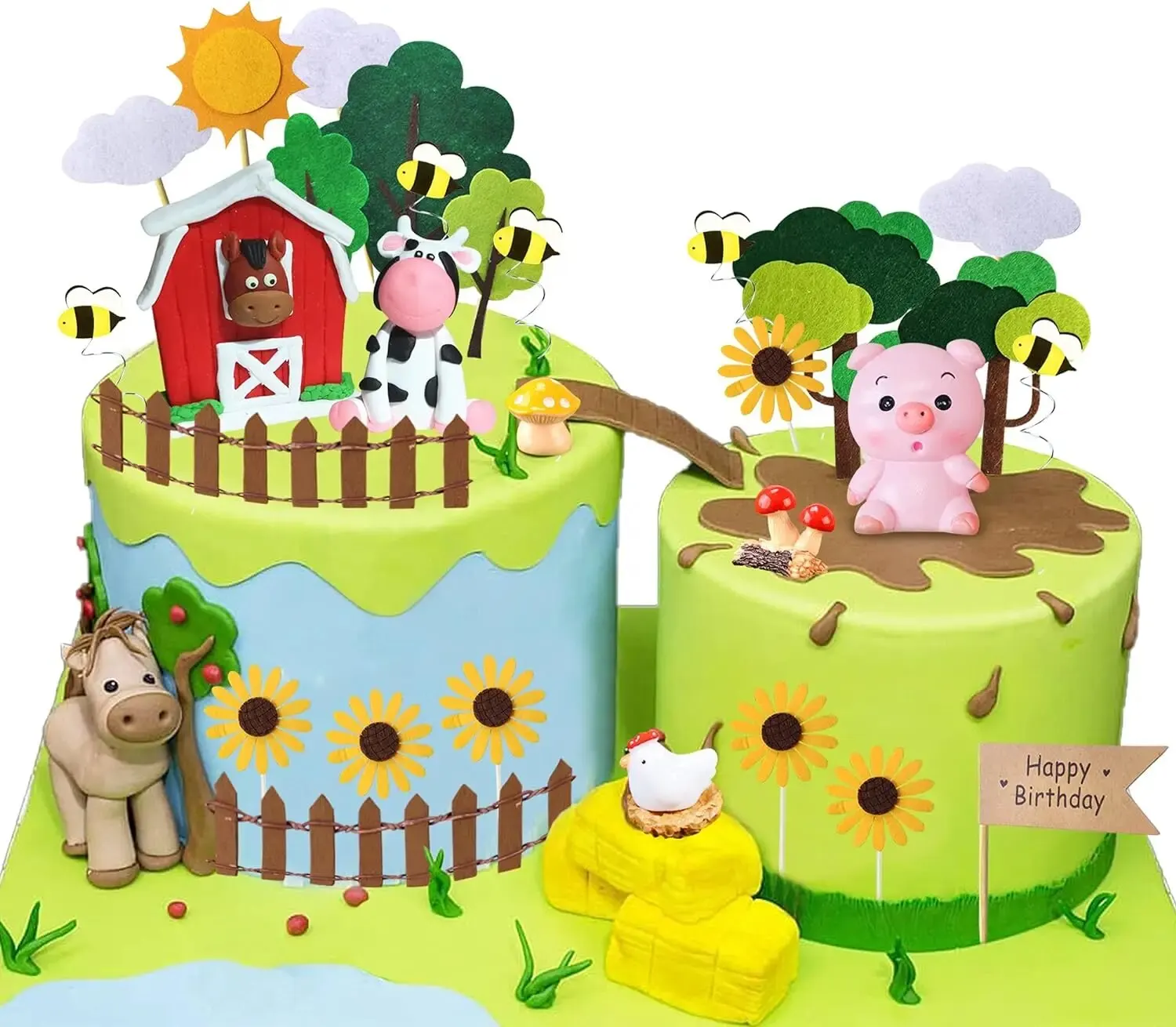 14 Pcs Décoration Gâteau Anniversaire Ferme - Thème Animaux Vache Laitière Baby Shower