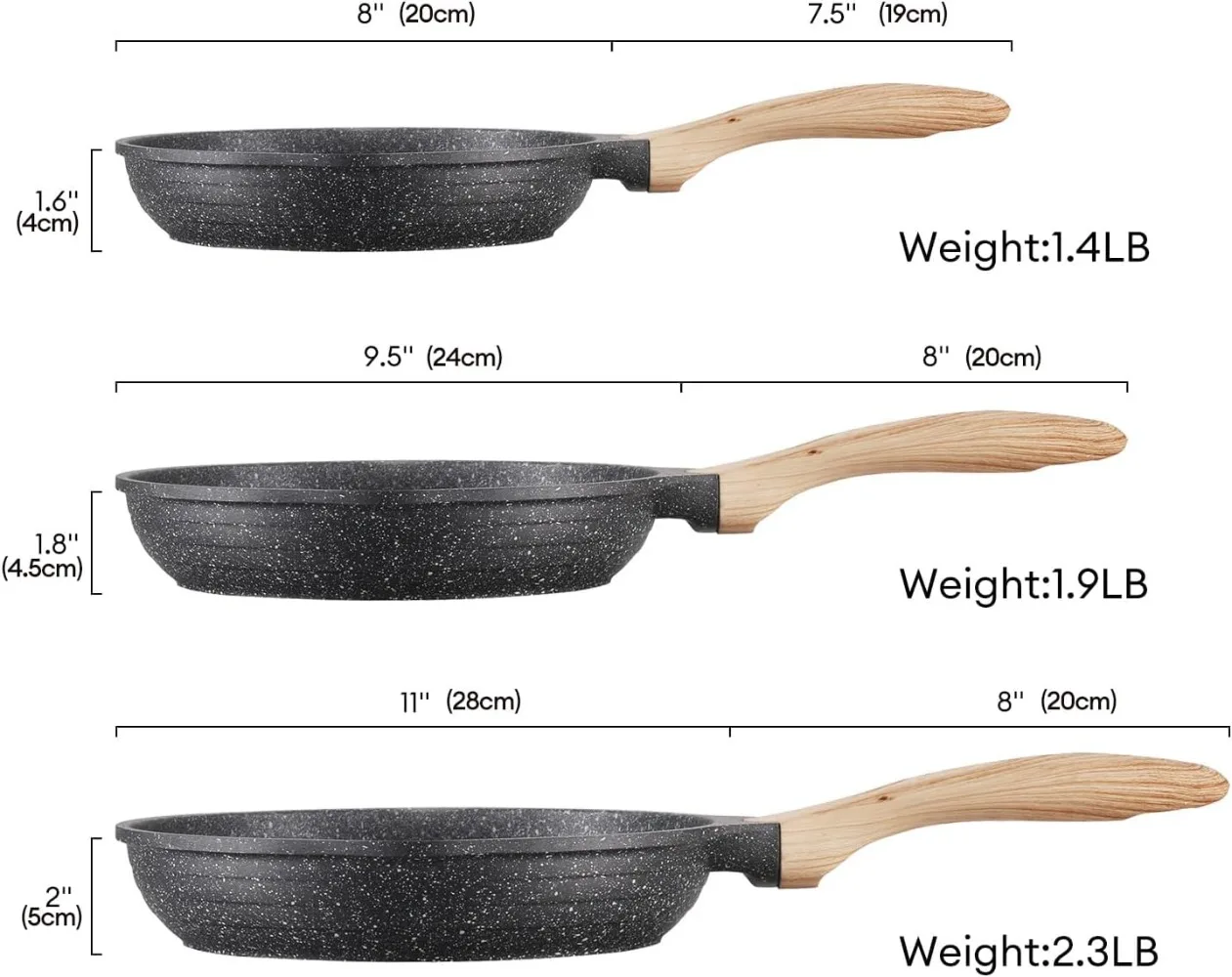 

Nonstick Frying Pans Set with Lid, Skillets Set 6 Pcs, 8" 9.5" 11" Granite Non-Stick Frying pan, Cookware Set with Bakelite