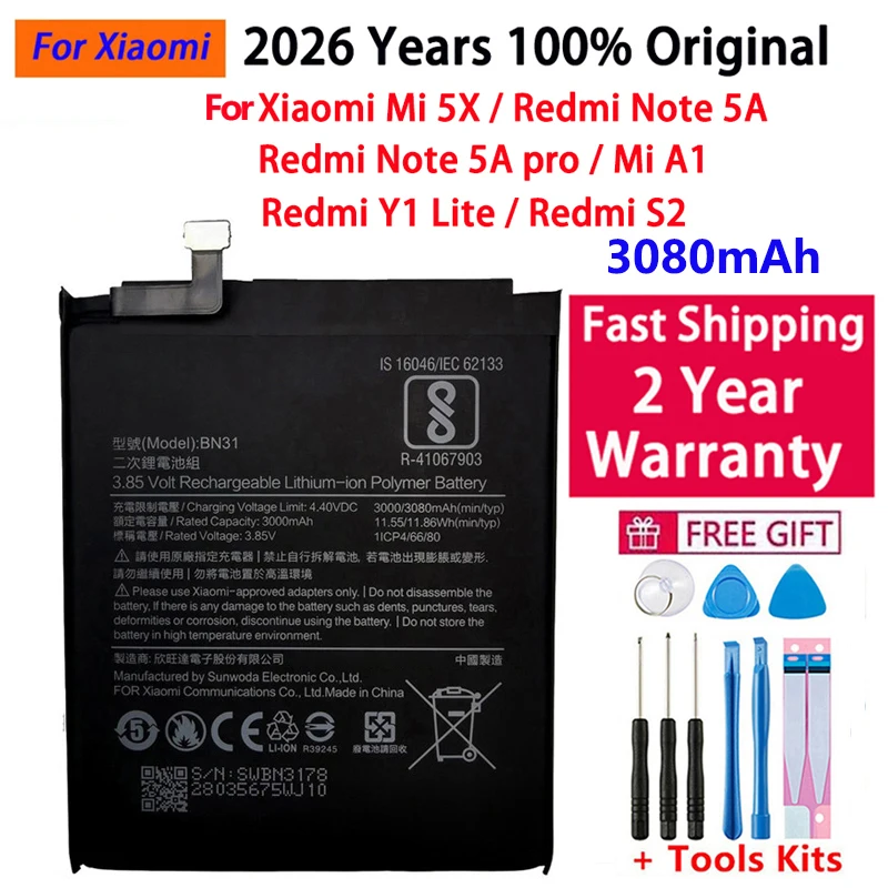 100% Original Battery BM46 BM47 BN30 BN31 BN45 For Xiaomi Redmi Mi 3 3S 3X 4X 3 pro Note 3 5 5A 6 4A Pro 5X Replacement Battery view 6