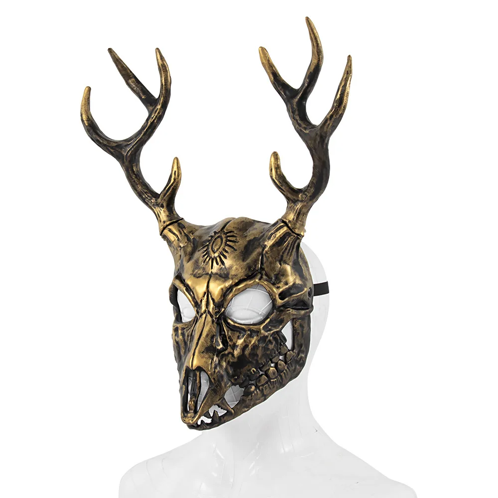 

Halloween Deer Head Mask Reindeer Masquerade Antlers Carnivals Full Face Party Mask Adjustable to Wear