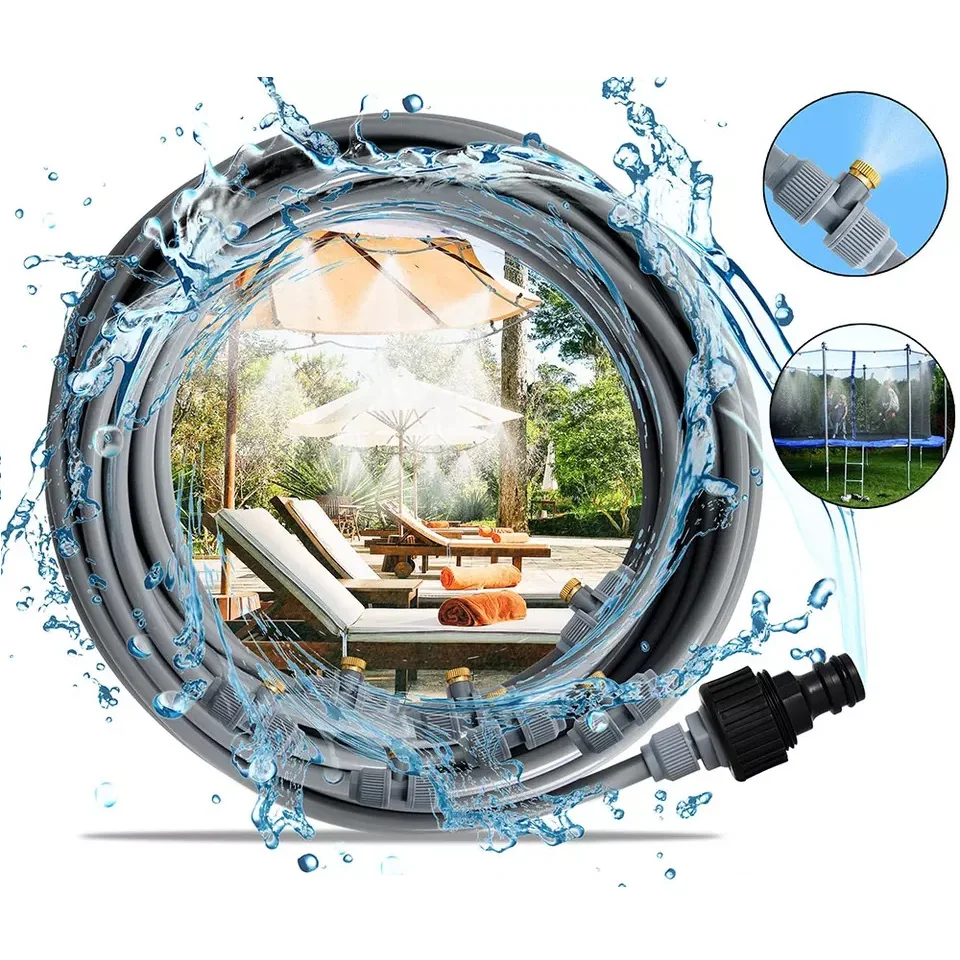 Vertak 15m Cooling Mist Set Quick Connection Outdoor Garden Cooling Kit with Adjustable Nozzles and Spray Function