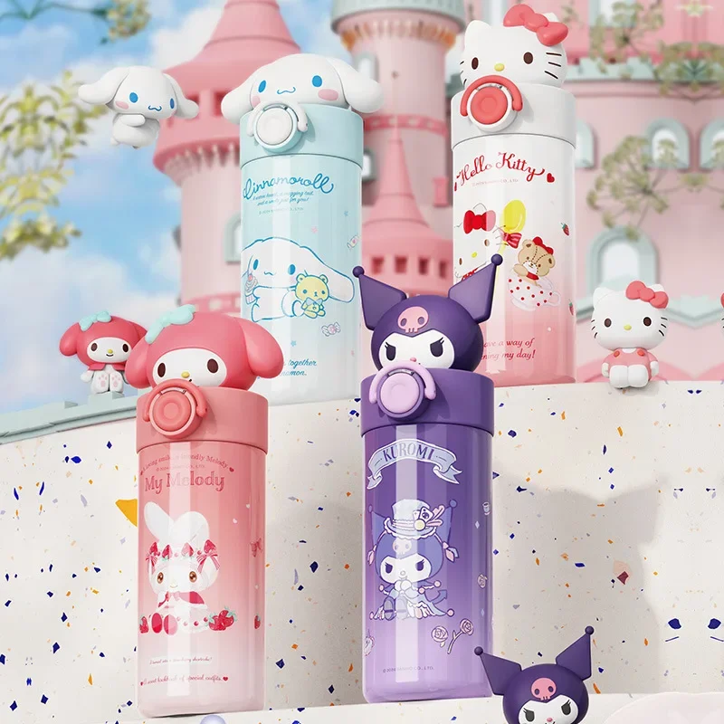 Sanrio Straw Vacuum Insulated Stainless Steel Thermos Kuromi / Hello Kitty / Cinnamoroll Travel Cup Cute Portable Outdoor Office