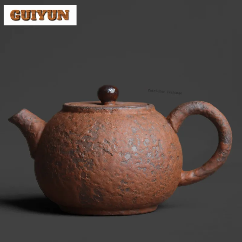 

Coarse Pottery Old Rock Clay Orange Peel Teapot Luxury Tea Infuser Pot Tea Soaking Kettle With Ball Hole Teaware Ornaments Craft