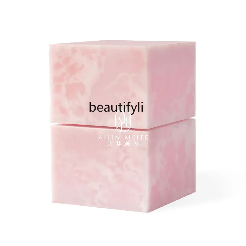 

Italian minimalist pink jade living room luxury stone sofa side table rotatable marble small coffee table3286