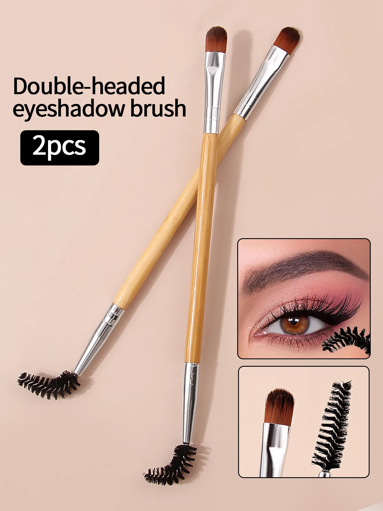 2PCS Dual End Makeup Brush Set,Eyeshadow Brush+Eyebrow Eyelash Spoolie,Multi-Functional Eye & Brow Cosmetic Tool
