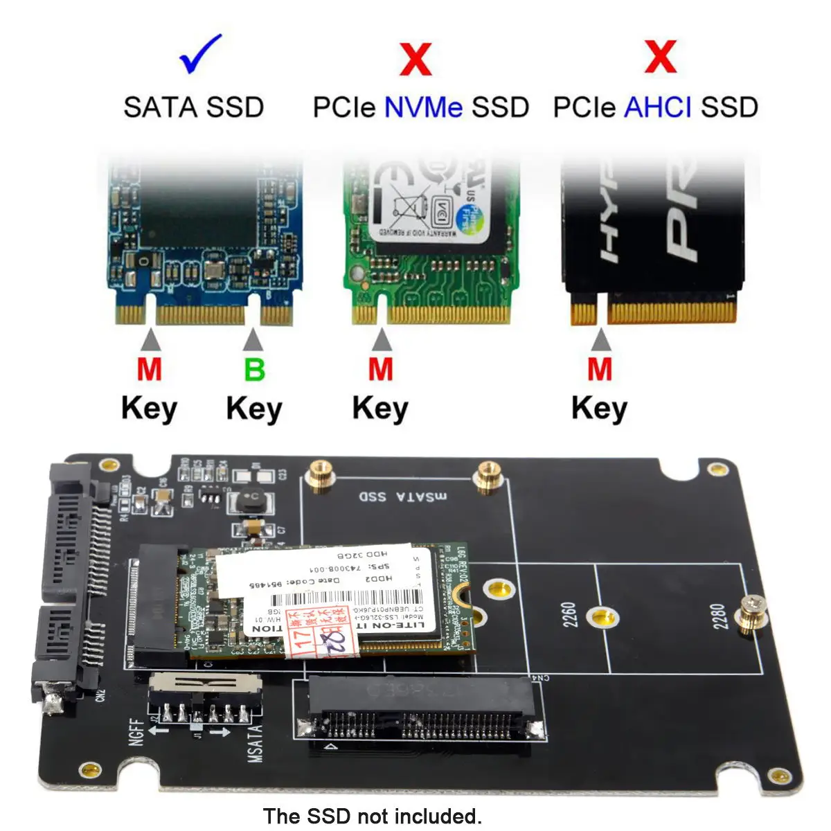 Cablecc  Combo M.2 NGFF B-key & mSATA SSD to SATA 3.0 Adapter Converter Case Enclosure with Switch
