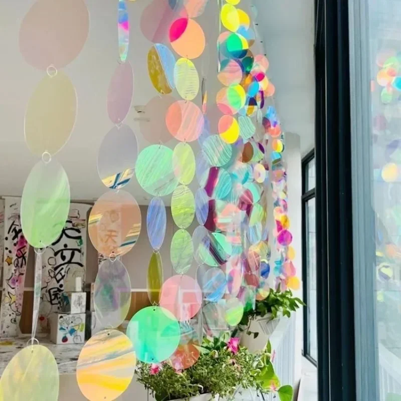 Kindergarten Wall Pendant Laser Colorful Film Symphony Round Plastic Film Air Wind Chime Hanging Parts Room Decor Aesthetic