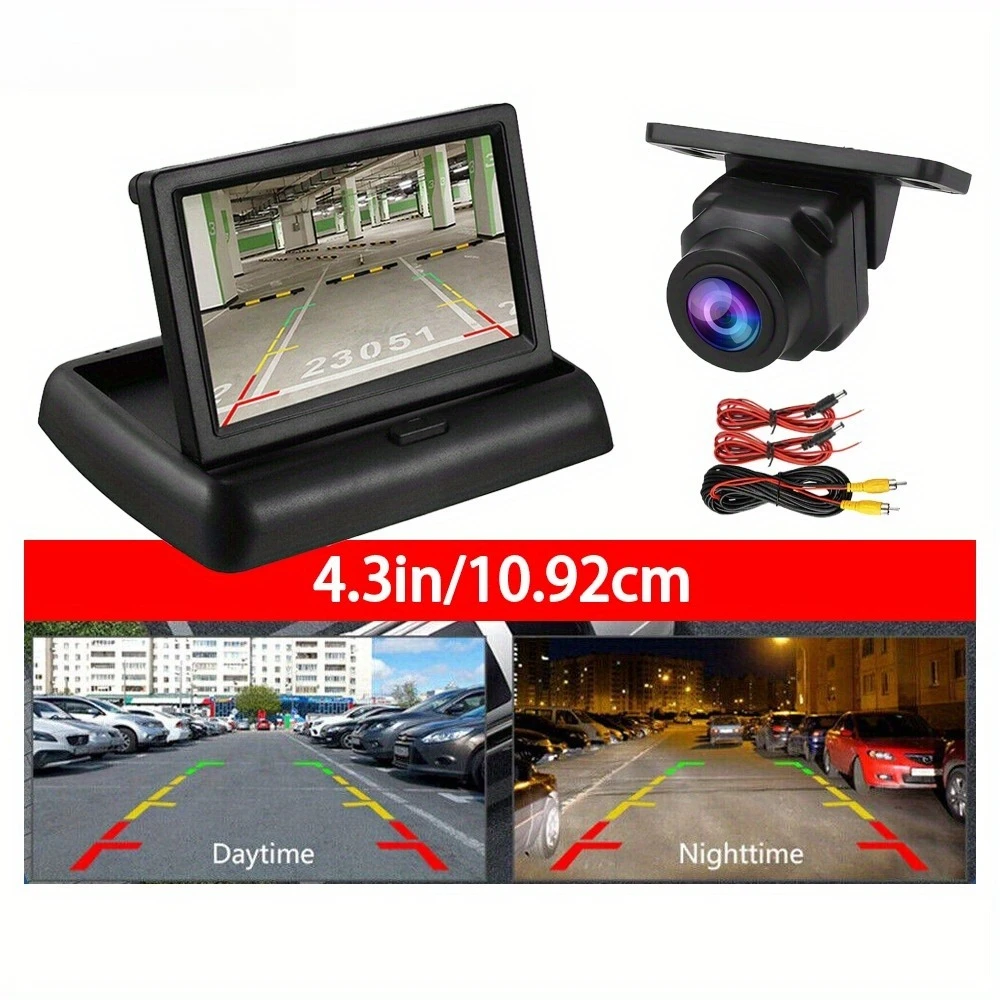 4.3-Inch High-Definition Foldable Display + Wide-Angle HD Camera. Suitable for Sedans, Pickups, Suvs, And Small Rvs. Reverse
