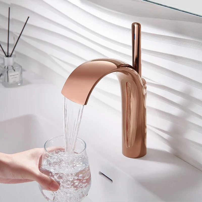 

Rose Gold Basin Faucet Waterfall Faucet Hot and Cold Mixer Bathroom Sink Tap