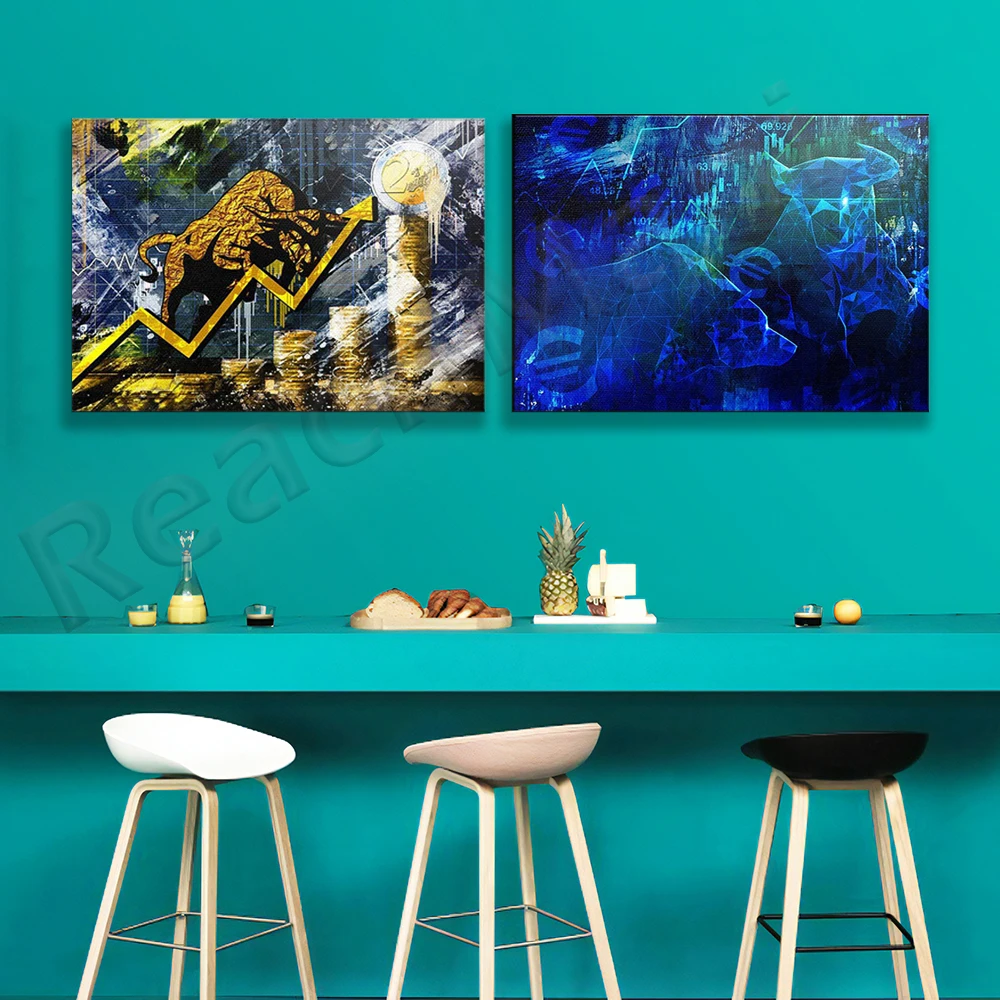 Wall Street Bull Inspirational Wall Art Poster, Stock Market Logo, Forex Trading Inspiration, Trader Art Gift Office Decor
