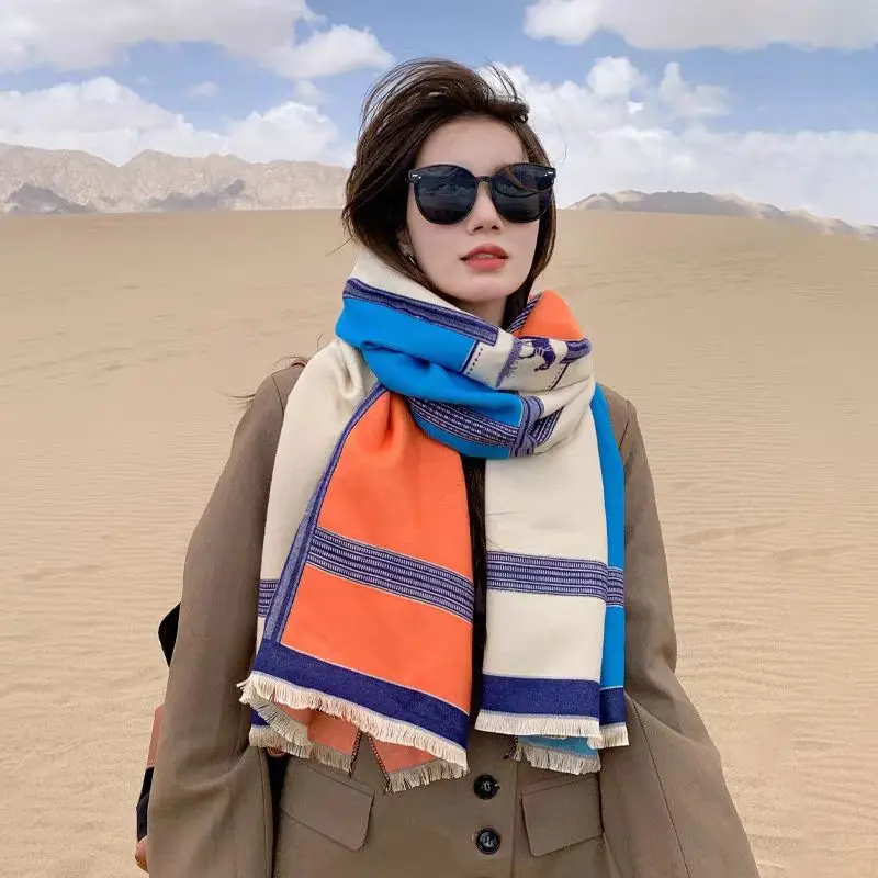 

Осенне-зимний шарф, женские шали и накидки из пашмины, кашемировое дорожное одеяло, теплые толстые палантины для женщин, уличный Bufanda, новинка 2023 г.