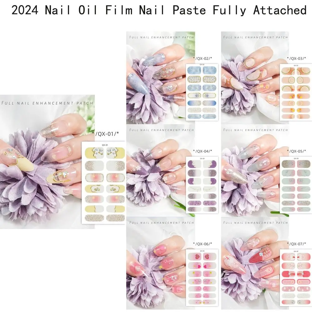 14 Strips French Oil Film Nail Sticker Glittering Gradient Colors Semi Cured Gel Nail Stickers Gel Nail Polish Strips