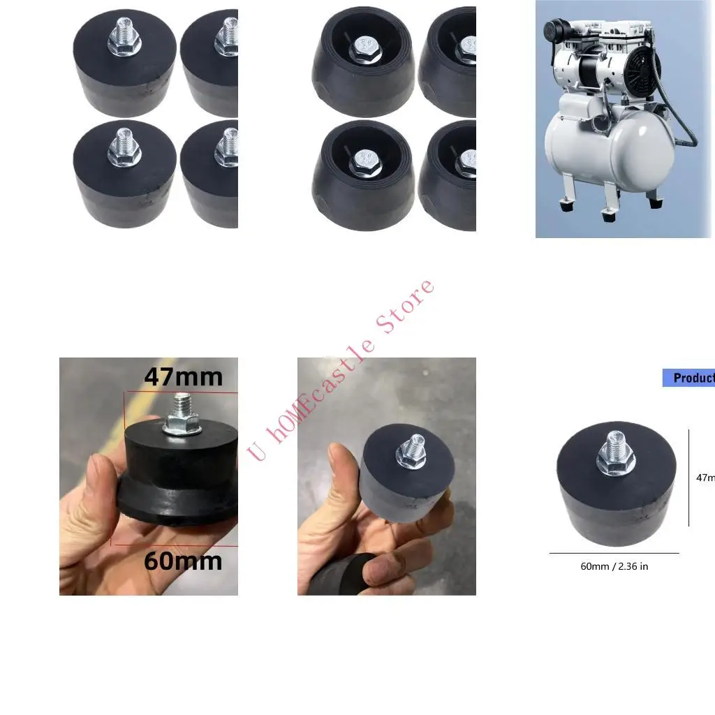 63HF 8mm Thread Pack Of 4 Heavy Duty Rubber Vibration Damping Feet For Air Compressor Pumps Noise Reduction Stability Anti Slip