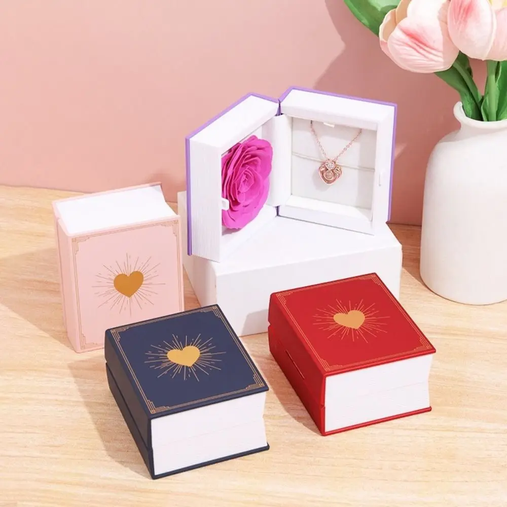 Creative Plastic Book Shape Ring Box Romantic with Soap Rose Ring Gift Box Jewelry Packaging Gifts Package Box Earrings