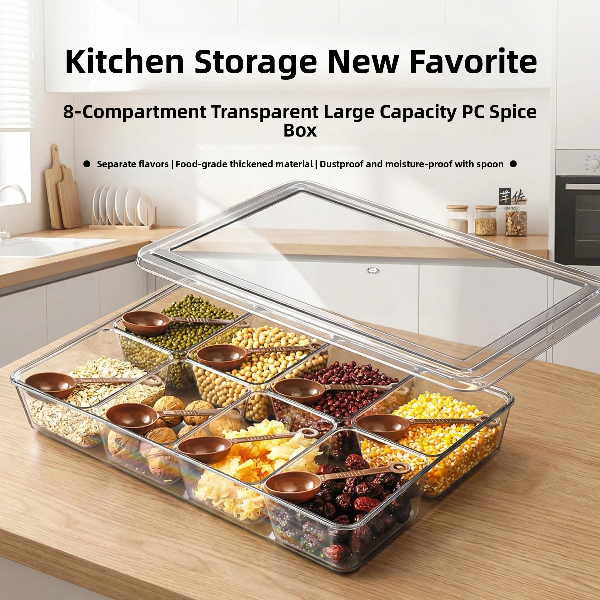 Acrylic Seasoning Box Commercial Restaurant Stall Special Seasoning Jar Integrated Multi-grid Cover Ice Powder Seasoning Tray