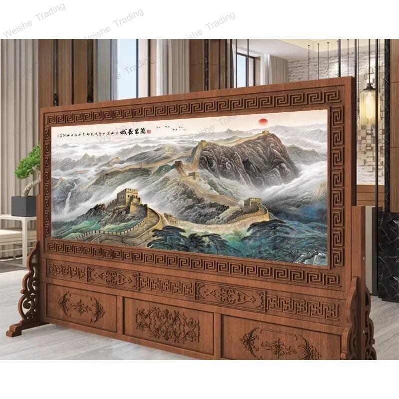 New Chinese solid wood screen company office meeting room hotel entrance hall partition Wanli Great Wall seat screen