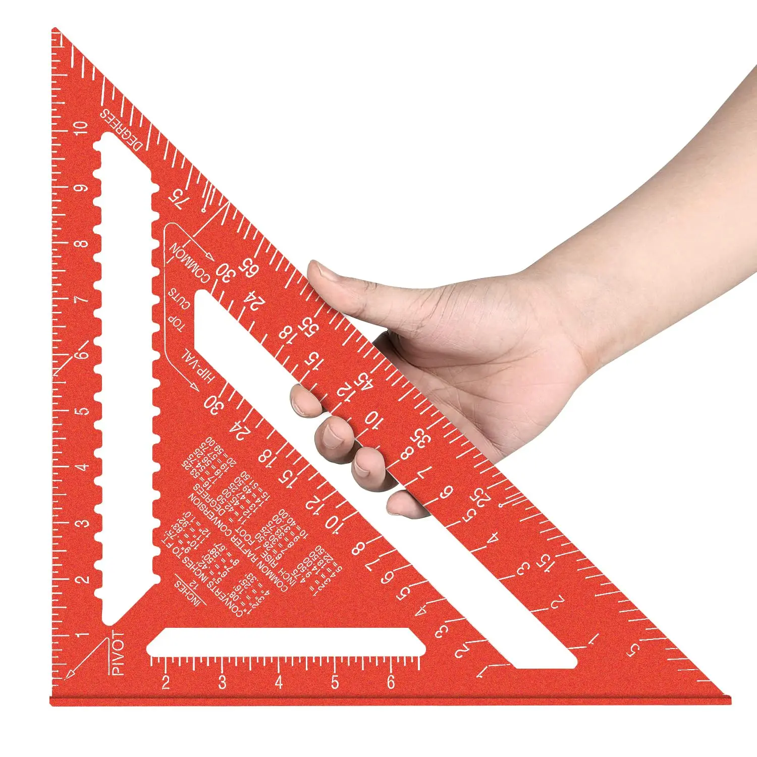 Aluminum 12-inch Rafter Square Professional Carpenter Measuring Layout Tool Alloy Metal Triangle Ruler Imperial Protractor for Woodworking, Framing, Roofing, and Construction Red