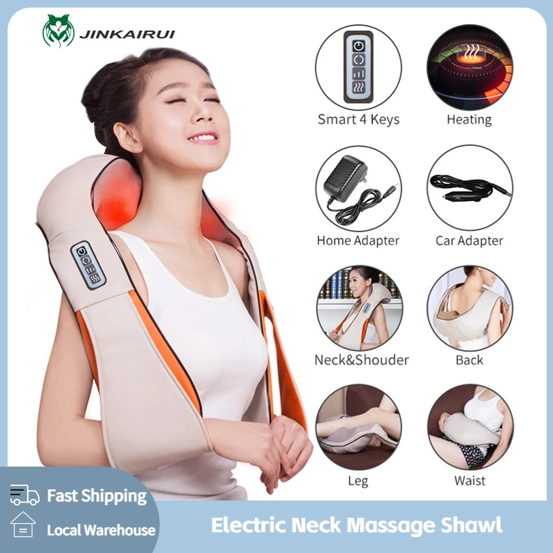 U Shape Electrical Massage Shawl Neck Shoulder Back Kneading Shiatsu Infrared Heating Car Home Dual Use Best Gift For Parent