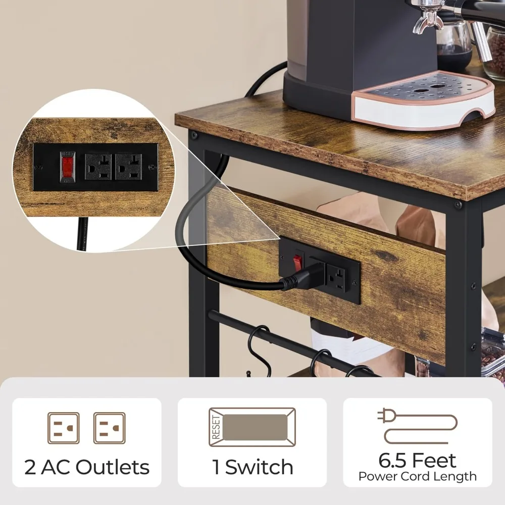 عربة مطبخ دوارة من 3 طبقات مع مساحة تخزين ومخرج طاقة، حامل ميكروويف مع وسادات طعام لتنظيم المطبخ #4