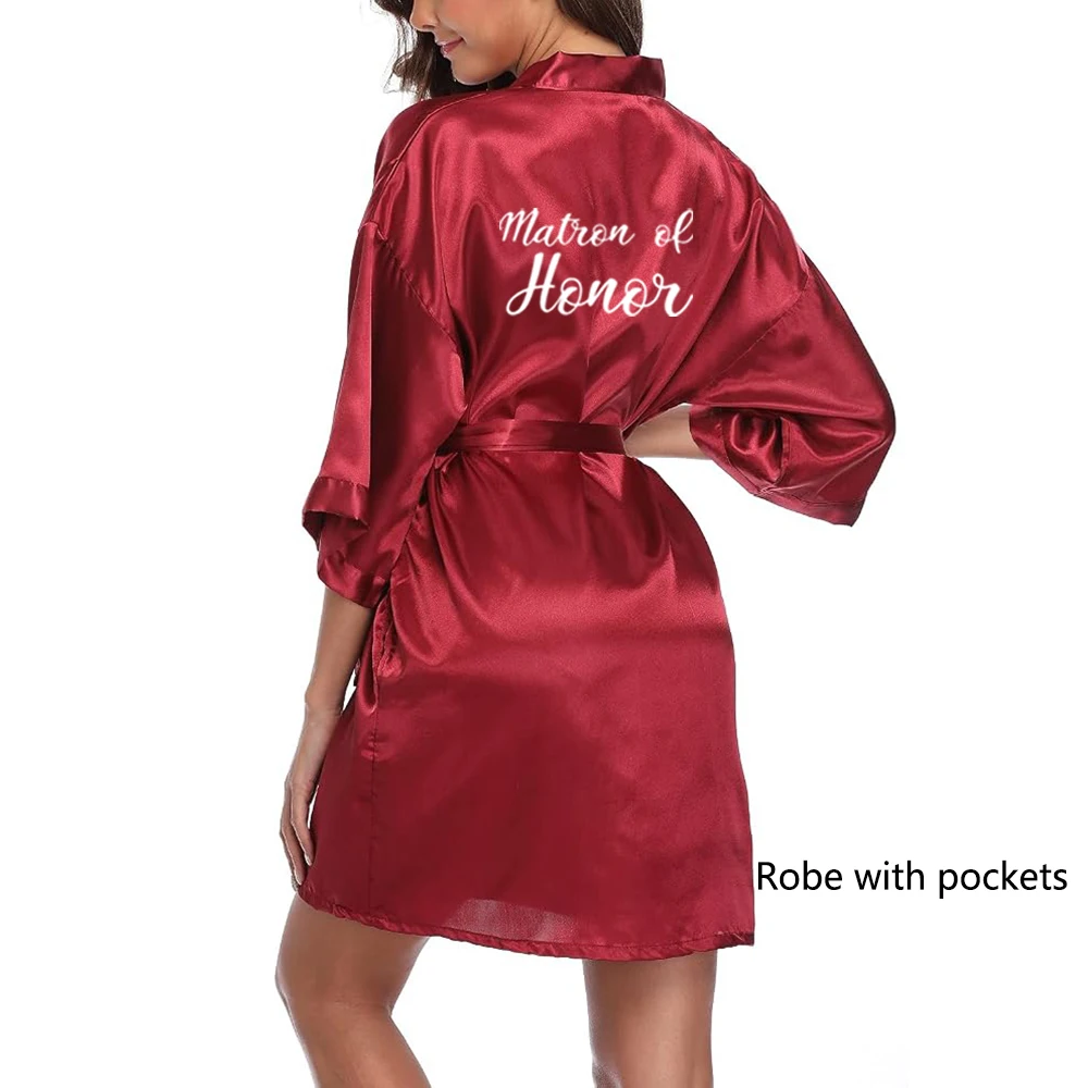 Bata de satén tipo kimono para fiesta de bodas, pijama para damas de honor con letras blancas YE8171