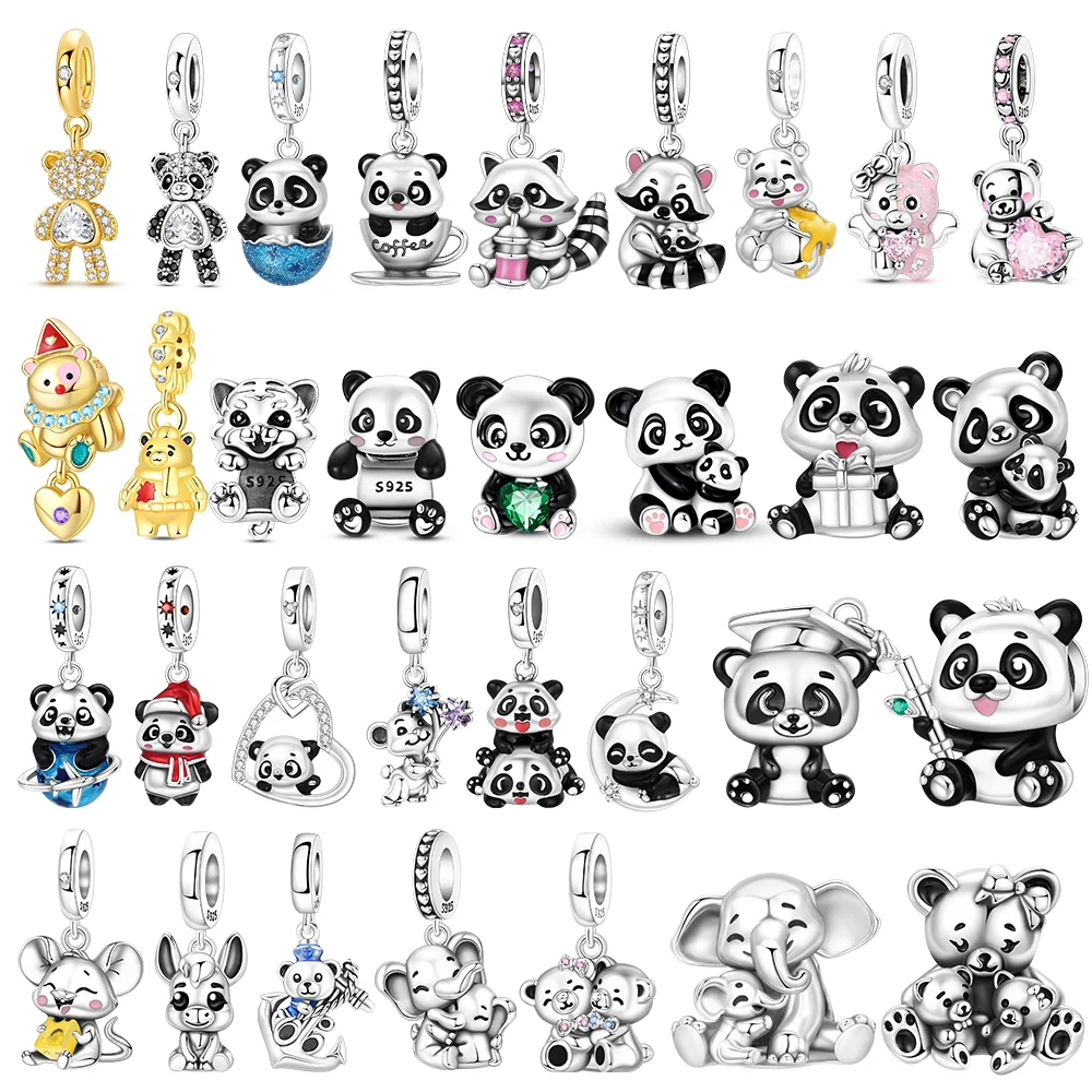 925 Sterling Silver Cute Bear Series Pink Bear Bead Love Hug Heart Charms Fit Original Bracelet for Women DIY Fine Jewelry Gift