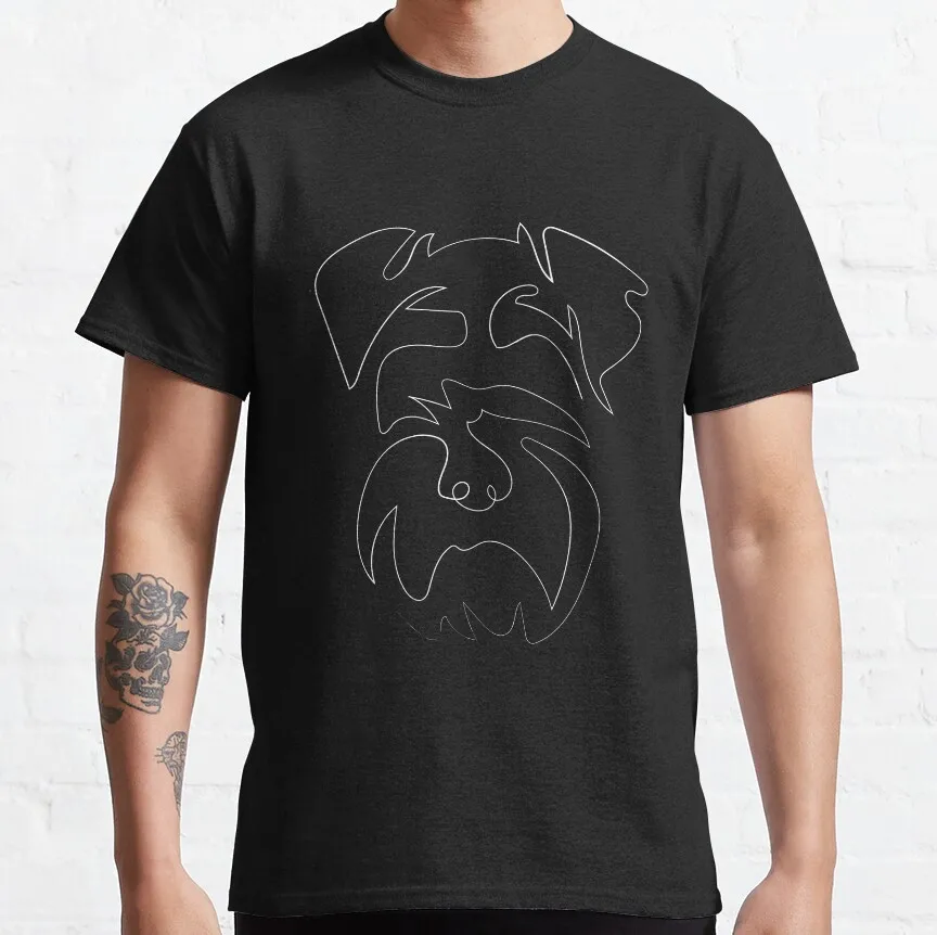 dog schnauzer minimal line drawing contour face portrait T-Shirt men's long sleeve t shirts Men's cotton t-shirt