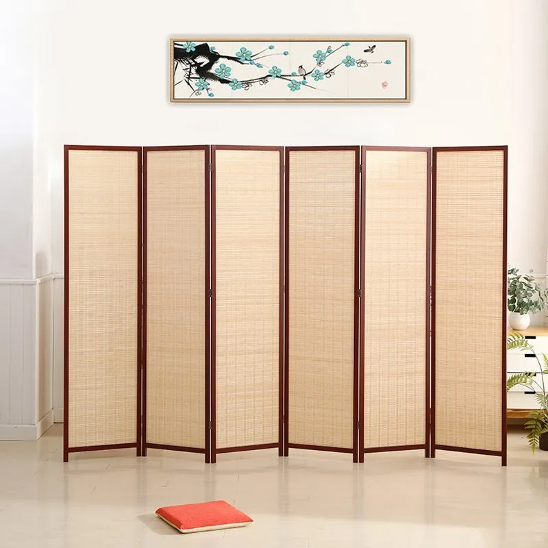 Solid wood bamboo woven screen, partition living room bedroom study mobile folding screen