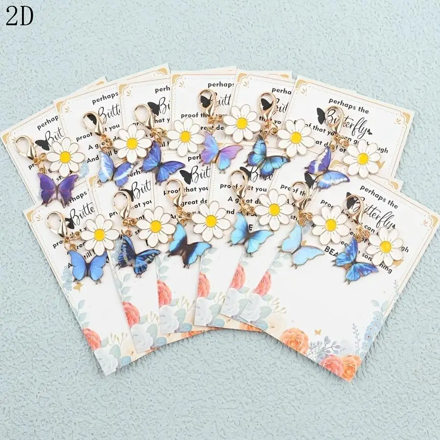 1/5/10/20/50/100pcs 2D Flat, s 2D Blue Butterfly and Large White Flower Keychain Set, Blue Butterfly Keychain Set with White Flo