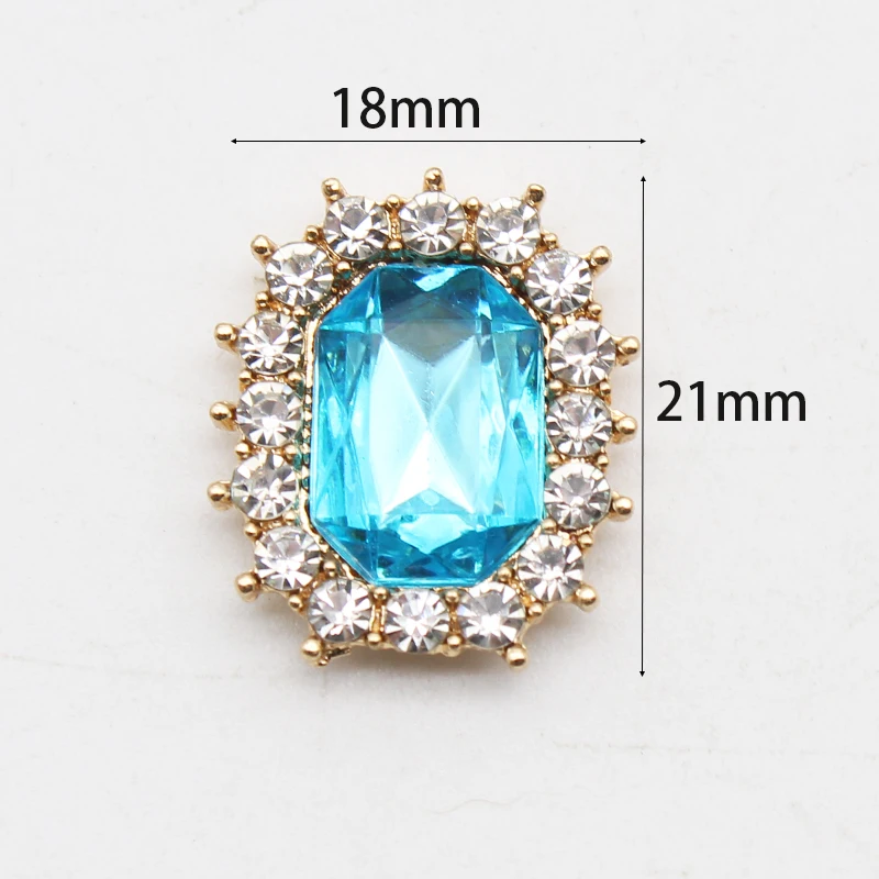 10Pcs 21*18mm Rectangular Acrylic Flat Bottom Rhinestone Alloy Buttons Garment Decoration DIY Gold Plated Jewelry Accessories