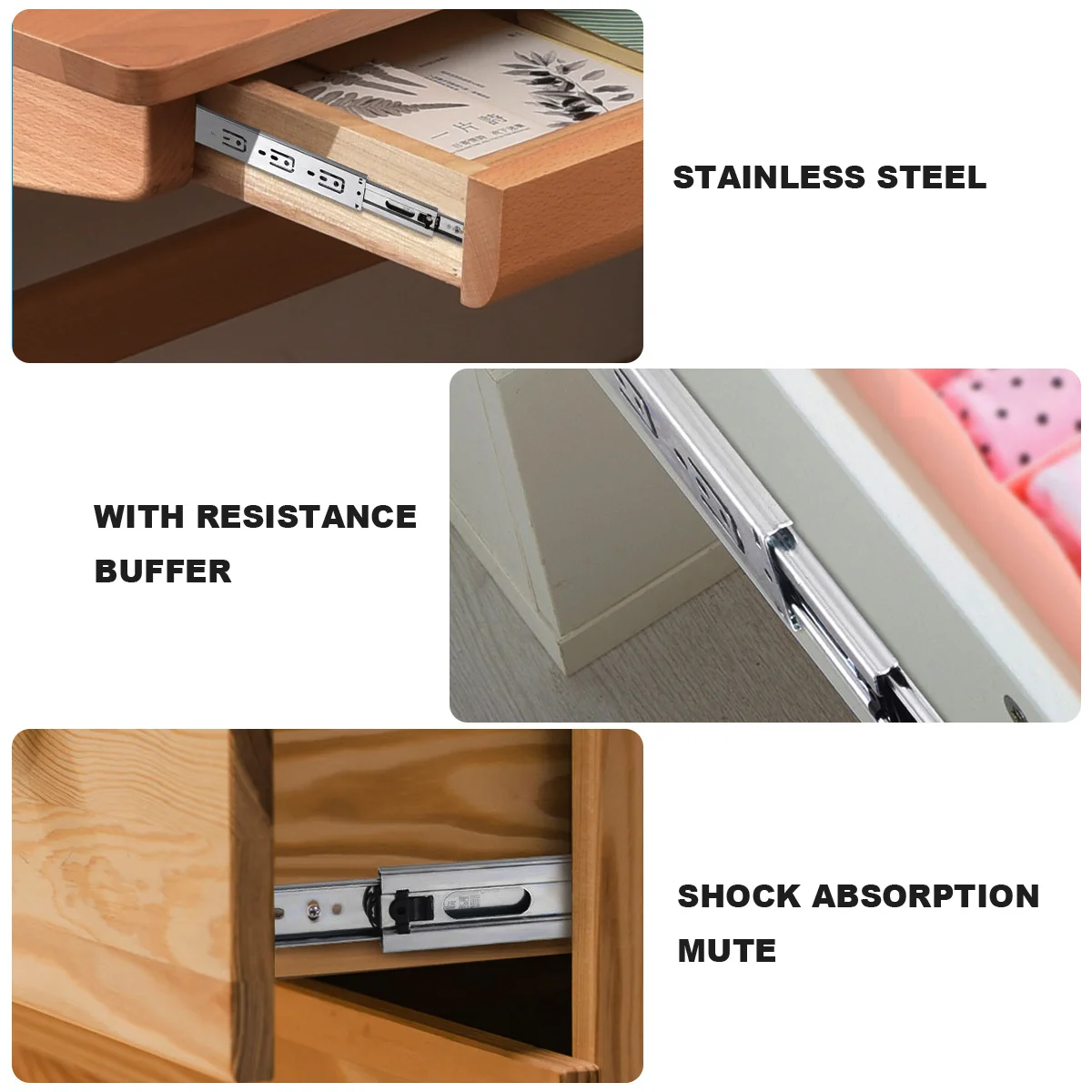 

1 комплект, гидравлическая направляющая, 3-секционный ящик шкафа, бесшумная буферная застежка из нержавеющей стали, сверхмощная толстая направляющая из холоднокатаной стали