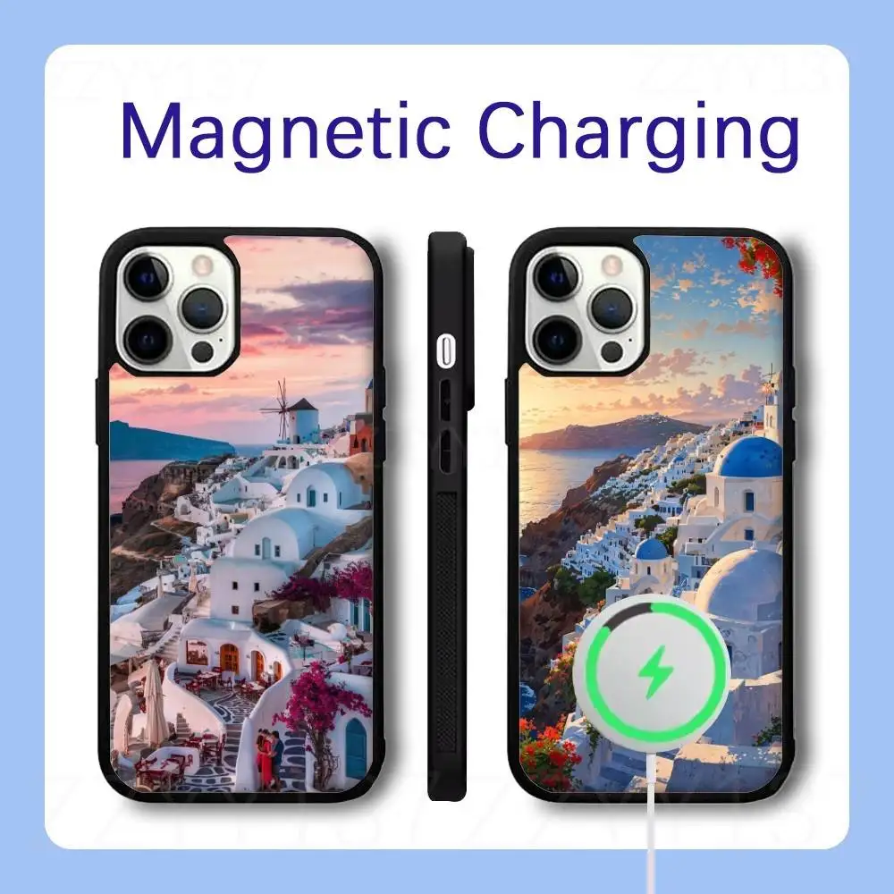 

Greek Santorini Summer Phone Case For iPhone 16,15,14,13,12,11,Pro,Max,Plus,Mini,SE Magsafe Magnetic Wireless Charging