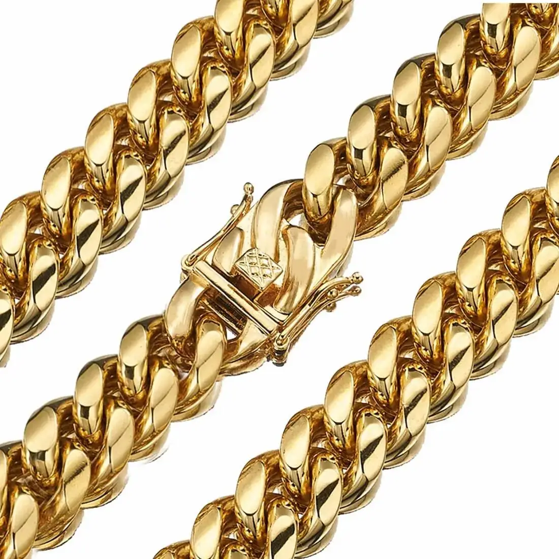 

Granny Chic High Polished Gold Color 316L Stainless Steel Curb Cuban Link Chain Necklace or Bracelet Jewelry Gift for Men Women