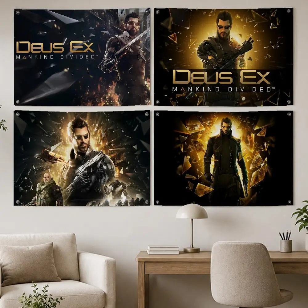 Deus Ex Cyberpunk Game Flags Room Home Decor Wall‑Hanging Art Banner, Outdoor for Bedroom Party Background Decoration