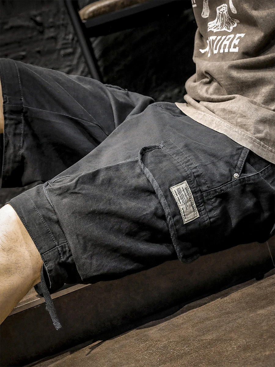 

Летние повседневные хлопковые мужские шорты в винтажном стиле, прямого кроя, свободные, больших размеров, рабочие брюки-капри для мужчин